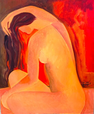 Malarstwo zatytułowany „"Nu orange à la che…” autorstwa Françoise Marchetti, Oryginalna praca, Olej