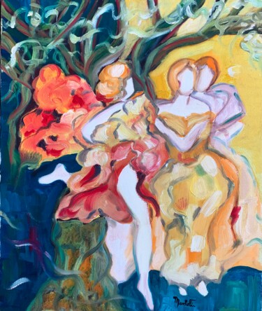 Painting titled ""Femmes frou-frou é…" by Françoise Marchetti, Original Artwork, Oil Mounted on Wood Stretcher frame