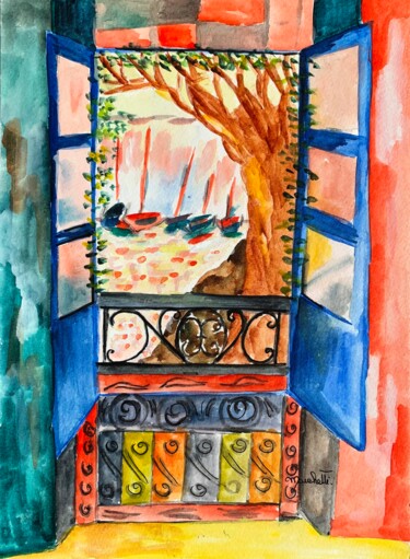 Painting titled "SERIE "Fenêtre ouve…" by Françoise Marchetti, Original Artwork, Watercolor