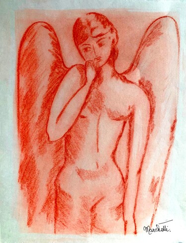 Pintura titulada ""L'ange penseur"" por Françoise Marchetti, Obra de arte original, Tiza