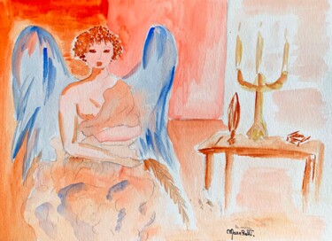 Painting titled ""La muse au chandel…" by Françoise Marchetti, Original Artwork, Watercolor