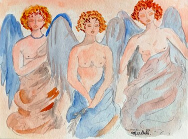 Painting titled ""Les trois muses au…" by Françoise Marchetti, Original Artwork, Watercolor