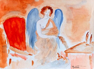 Painting titled ""La muse au bord de…" by Françoise Marchetti, Original Artwork, Watercolor