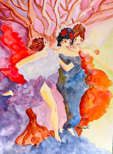 Painting titled ""Femmes à la mousse…" by Françoise Marchetti, Original Artwork, Watercolor