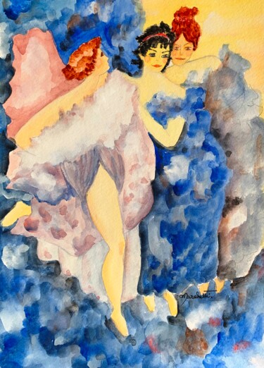 Painting titled ""Femmes aux encres…" by Françoise Marchetti, Original Artwork, Watercolor