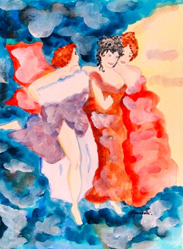 Painting titled ""Mousselines roses…" by Françoise Marchetti, Original Artwork, Watercolor