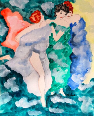 Malerei mit dem Titel ""Femmes après le ba…" von Françoise Marchetti, Original-Kunstwerk, Aquarell