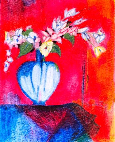 Peinture intitulée ""Bouquet sur fond r…" par Françoise Marchetti, Œuvre d'art originale, Pastel