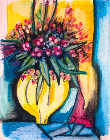 Ζωγραφική με τίτλο ""Le vase jaune"" από Françoise Marchetti, Αυθεντικά έργα τέχνης, Παστέλ