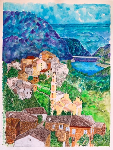 Картина под названием "Petra di Verde, bar…" - Françoise Marchetti, Подлинное произведение искусства, Акварель