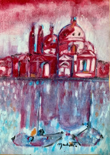 Malerei mit dem Titel "Venise rose bleutée" von Françoise Marchetti, Original-Kunstwerk, Pastell