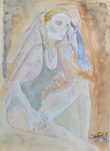 Schilderij getiteld "La femme aux rubans" door Françoise Marchetti, Origineel Kunstwerk, Aquarel