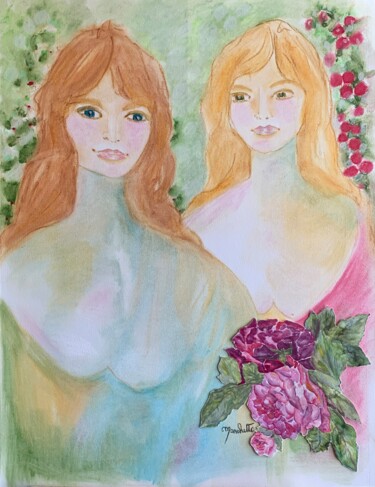 Malerei mit dem Titel "Les deux sœurs aux…" von Françoise Marchetti, Original-Kunstwerk, Pastell