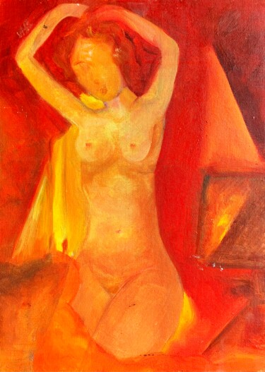 Painting titled "Nu aux triangles or…" by Françoise Marchetti, Original Artwork, Oil