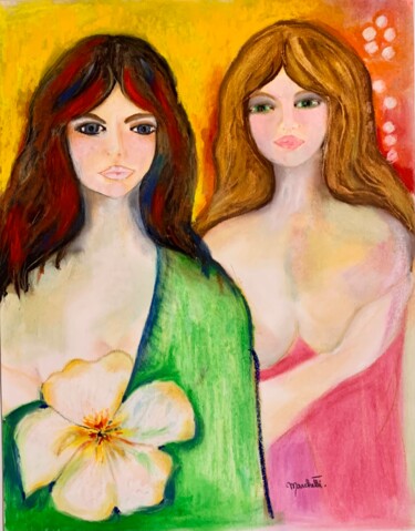 Peinture intitulée "La fleur partagée" par Françoise Marchetti, Œuvre d'art originale, Pastel