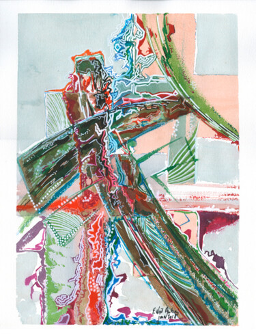 Malerei mit dem Titel "Croix dynamique" von Françoise Niel Aubin, Original-Kunstwerk, Aquarell