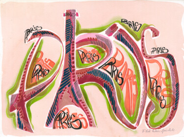 Malerei mit dem Titel "Paris Rose." von Françoise Niel Aubin, Original-Kunstwerk, Aquarell