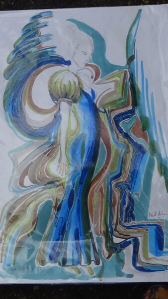 Peinture intitulée "La femme en bleu." par Françoise Niel Aubin, Œuvre d'art originale, Aquarelle