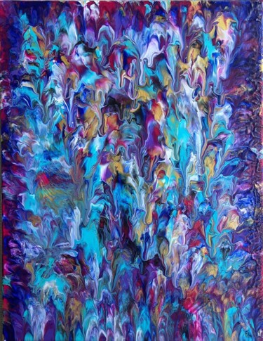 Painting titled "Empreinte turquoise…" by Françoise Petitjean, Original Artwork, Acrylic Mounted on Wood Stretcher frame