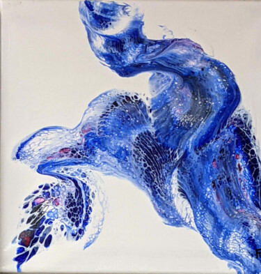 Painting titled "Reptile bleu 1" by Françoise Petitjean, Original Artwork, Acrylic Mounted on Wood Stretcher frame