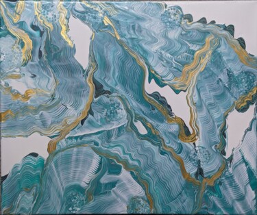 Peinture intitulée "Vert tectonique" par Françoise Petitjean, Œuvre d'art originale, Acrylique Monté sur Châssis en bois