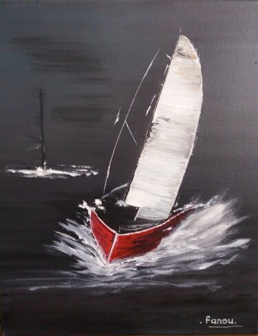 Peinture intitulée "Le voilier rouge" par Francoise Raye, Œuvre d'art originale, Acrylique
