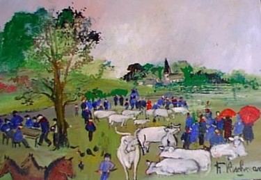 Peinture intitulée "Foire en Auxois" par Françoise Rischmann, Œuvre d'art originale