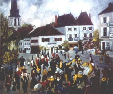 Peinture intitulée "14 juillet à Pouilly" par Françoise Rischmann, Œuvre d'art originale