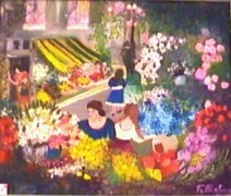 Peinture intitulée "Marché au fleurs" par Françoise Rischmann, Œuvre d'art originale