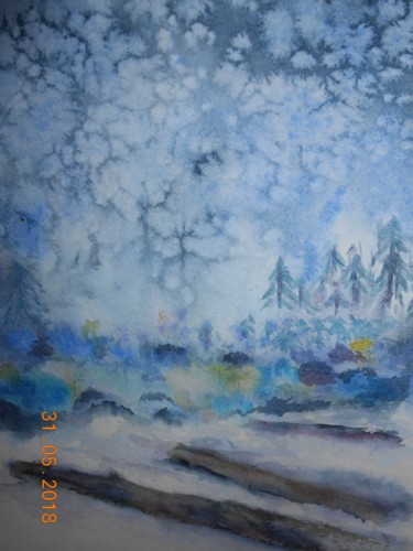 Painting titled "foret en hiver" by Francoise Rochat-Colinet, Original Artwork, Watercolor