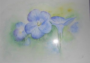 Painting titled "fleurs de lin" by Francoise Rochat-Colinet, Original Artwork, Watercolor