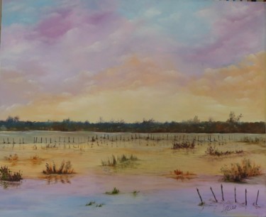 Painting titled "Champ inondé d'eau…" by Françoise Rutillet, Original Artwork, Oil