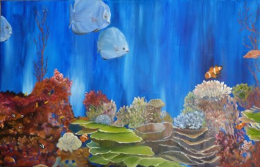Картина под названием "Aquarium humoristiq…" - Françoise Rutillet, Подлинное произведение искусства, Масло