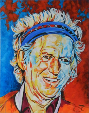 Painting titled "Keith Richards" by Francoise Souriau, Original Artwork, Acrylic Mounted on Wood Stretcher frame