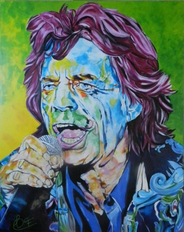 Painting titled "Mick Jagger" by Francoise Souriau, Original Artwork, Acrylic Mounted on Wood Stretcher frame