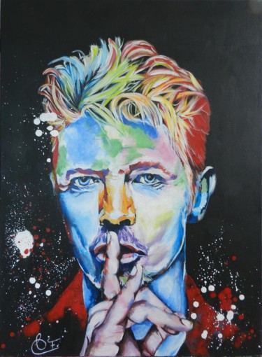 Painting titled "D Bowie" by Francoise Souriau, Original Artwork, Acrylic Mounted on Wood Stretcher frame