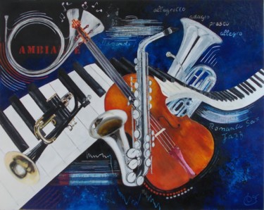 Painting titled "Orchestration" by Francoise Souriau, Original Artwork, Oil Mounted on Wood Stretcher frame