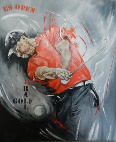 Painting titled "Golf - Le swing de…" by Francoise Souriau, Original Artwork, Oil Mounted on Wood Stretcher frame