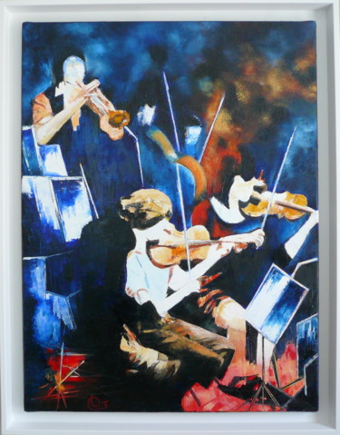 「Concert」というタイトルの絵画 Francoise Souriauによって, オリジナルのアートワーク, オイル ウッドストレッチャーフレームにマウント
