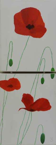 Painting titled "Coquelicots" by Francoise Souriau, Original Artwork, Oil Mounted on Wood Stretcher frame