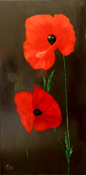 Painting titled "Coquelicots 2" by Francoise Souriau, Original Artwork, Oil