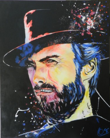 Painting titled "Clint Eastwood" by Francoise Souriau, Original Artwork, Acrylic Mounted on Wood Stretcher frame