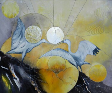 Картина под названием "Suzaku" - Francoise Souriau, Подлинное произведение искусства, Масло Установлен на Деревянная рама дл…
