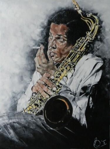 Painting titled "Dexter Gordon" by Francoise Souriau, Original Artwork, Oil Mounted on Wood Stretcher frame