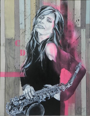 Painting titled "la saxophoniste" by Francoise Souriau, Original Artwork, Acrylic Mounted on Other rigid panel