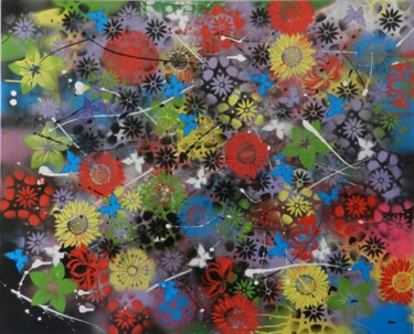Painting titled "Floraison" by Francoise Souriau, Original Artwork, Acrylic Mounted on Wood Stretcher frame