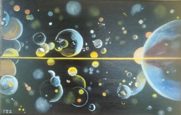 Peinture intitulée "Champagne cosmique" par Françoise Tsoukas, Œuvre d'art originale, Huile