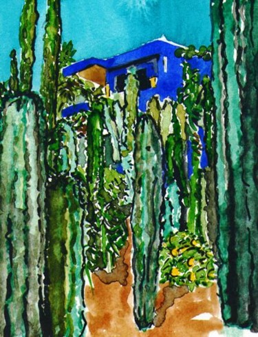 Peinture intitulée "Le Jardin Majorelle" par Françoise Bessières, Œuvre d'art originale