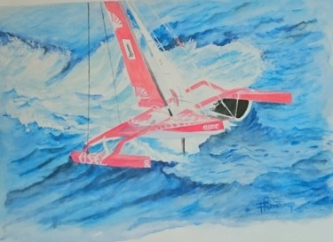 Dessin intitulée "trimaran-fini.jpg" par Francoise Bontemps, Œuvre d'art originale, Crayon