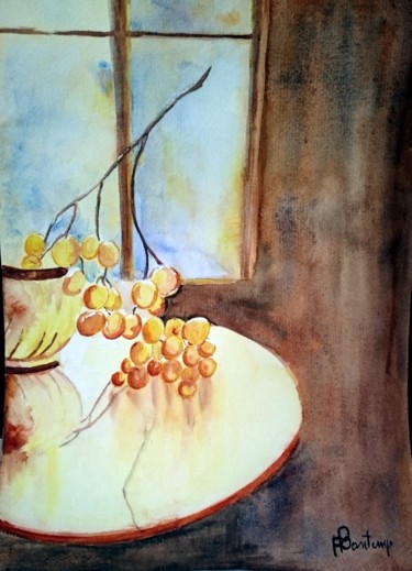 Malerei mit dem Titel "RAISIN" von Francoise Bontemps, Original-Kunstwerk, Aquarell